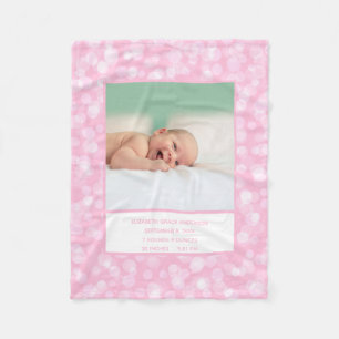 Photo Birth Stats Rosa White Gift för Flicka Fleecefilt