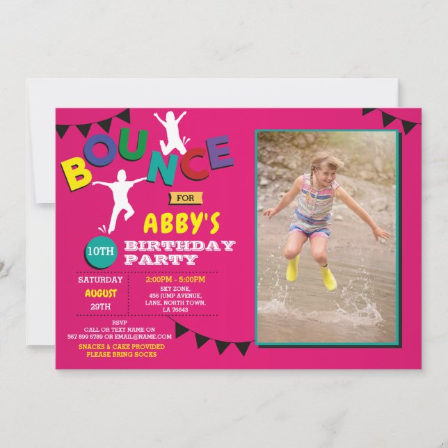 Photo Birthday Jump Bounge Party Trampoline Inbjudningar (Framsida)