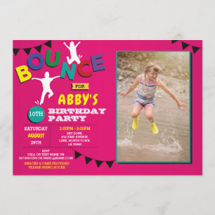 Photo Birthday Jump Bounge Party Trampoline Inbjudningar