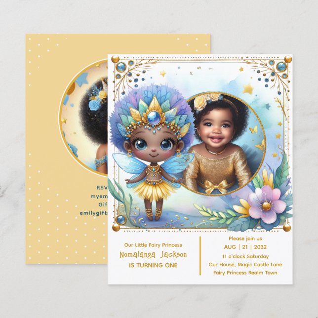 Photo Birthday Little Black Fairy African Princess (Fram/baksida)