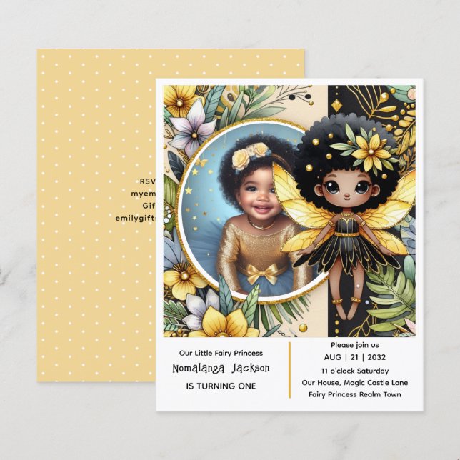 Photo Birthday Little Black Fairy African Princess (Fram/baksida)