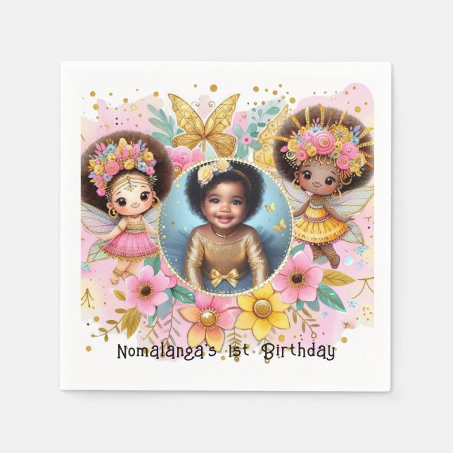 Photo Birthday Little Black Fairy African Rosa Pappersservett (Framsidan)