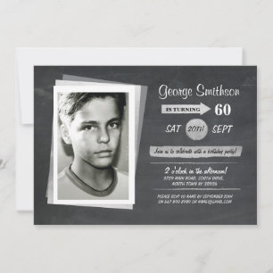 Photo Birthday Silver Black White Inbjudan