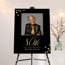 Photo Black and Gold 80th Birthday Welcome Sign