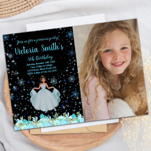 Photo Black Blommigt Princess Birthday Bjudning Inbjudningar