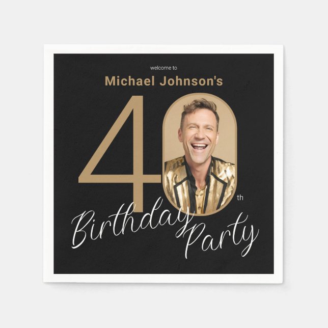 Photo Black Guld 40:e födelsedagen Pappersservett (Framsidan)