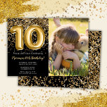 Photo Black Guld Kids Girl 10:e Födelsedagsfesten Inbjudningar<br><div class="desc">Fotosvart och guld 10:e födelsedagsfest inbjudan för en 10-årig flicka med elegant som skriver guld typsnitt och fotopapper för roligt.</div>