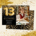 Photo Black Guld Kids Girl 13:e Födelsedagsfesten Inbjudningar<br><div class="desc">Fotosvart och guld 13:e födelsedagsfest inbjudan för en 13-årig flicka med elegant som skriver guld typsnitt och fotopapper för roligt.</div>