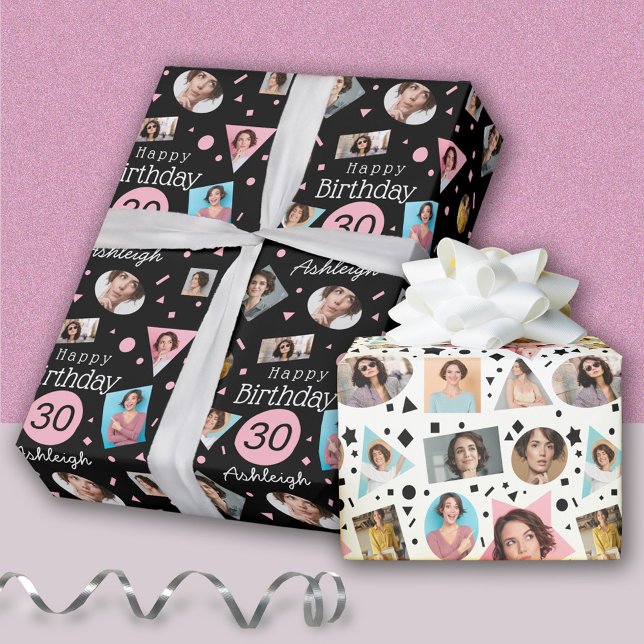 Photo Black Rosa Confetti Namn 30års födelsedag Presentpapper (Skapare uppladdad)
