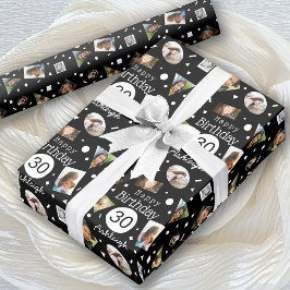 Photo Black White Confetti Namn 30års födelsedag Presentpapper