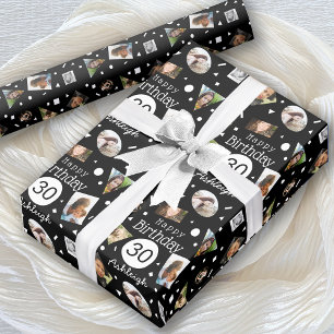 Photo Black White Confetti Namn 30års födelsedag Presentpapper