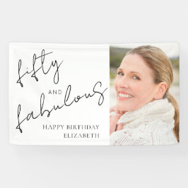 Photo Black White Script Fifty Fabulous Birthday
