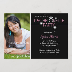 Photo Bling Ring Rosa Bachelorette Party Inbjudningar