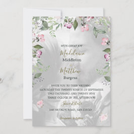 Photo Blommigt Lila Guld Rosa Bröllop Inbjudningar