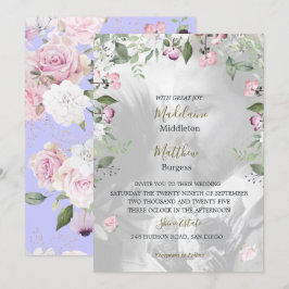 Photo Blommigt Lila Guld Rosa Bröllop Inbjudningar