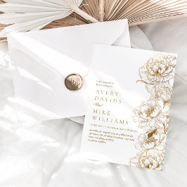 Photo Blommigt Peonies White Golden Elegant bröllo Inbjudningar