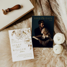 Photo Blommigt Peonies White Golden Elegant bröllo