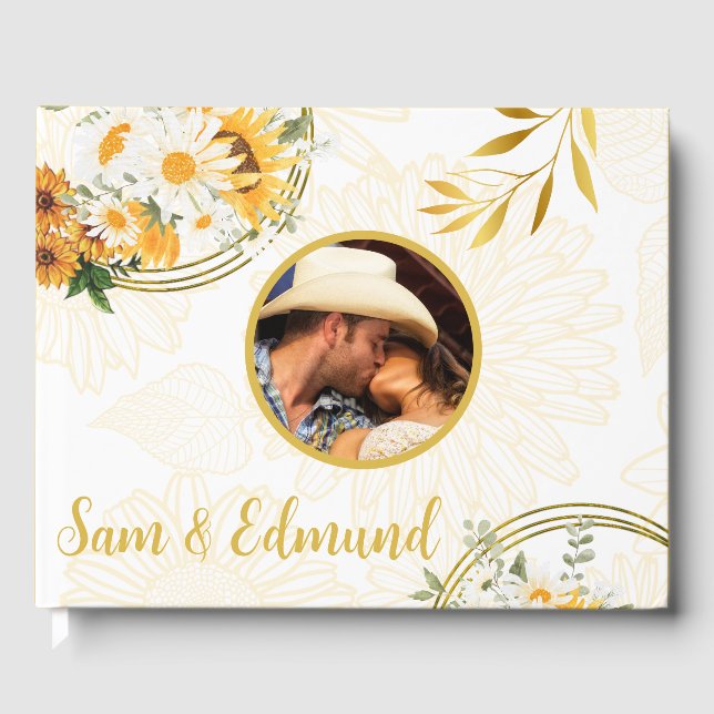 Photo Blommigt - Solblommor och Daisy Guest Bok (Framsida)