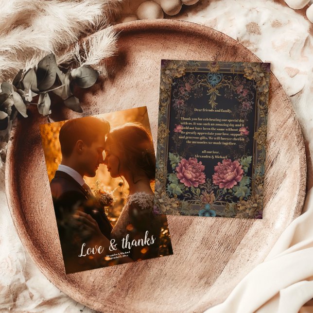 Photo Blommigt Victorian Gothic Bröllop Tack Kort (Skapare uppladdad)