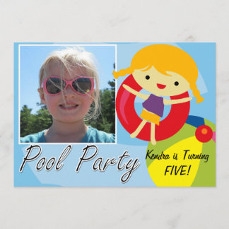 Photo Blond Girl Bassäng Party Swimming Birthday Inbjudningar