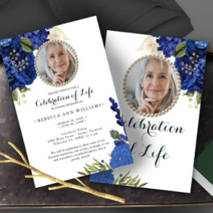 Photo Blue Blommigt Budget Firande of Life Inbjudningar