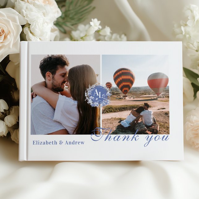 Photo Blue Chinoiserie Blommigt Botanical Bröllop Gästböcker (Skapare uppladdad)