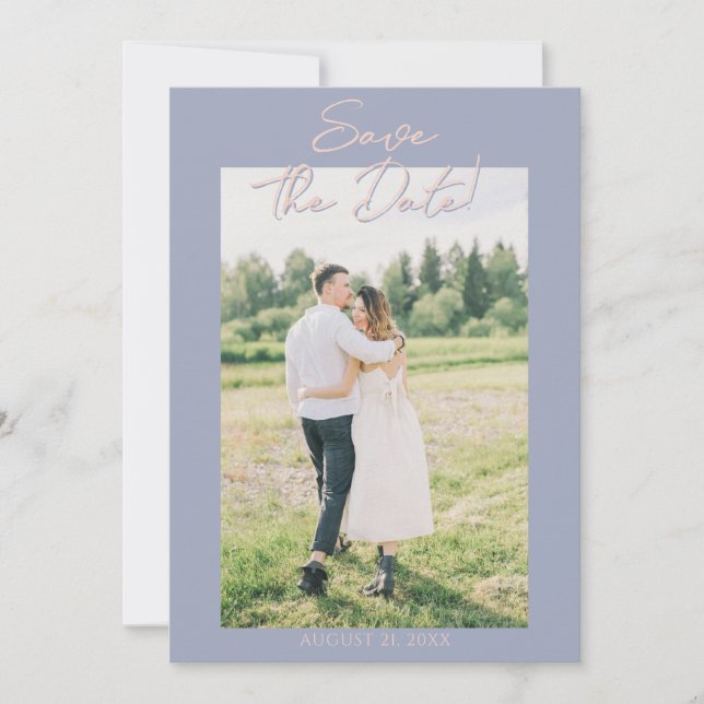 Photo Blue Cream Drawn Floral Garden Save The Date Spara Datumet (Framsida)