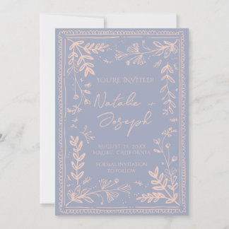Photo Blue Cream Drawn Floral Garden Save The Date Spara Datumet