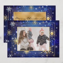 Photo Blue Guld Snowflake Julafton jul Helgdag Julkort