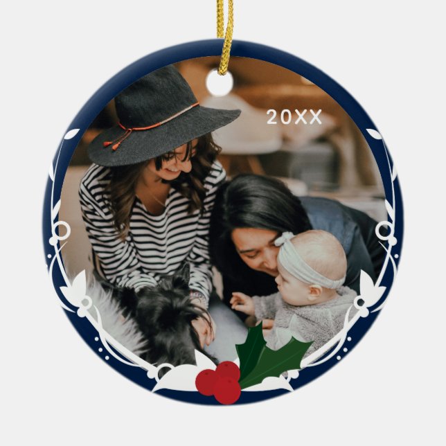 Photo Blue Holly jul Julgransprydnad Keramik (Framsidan)