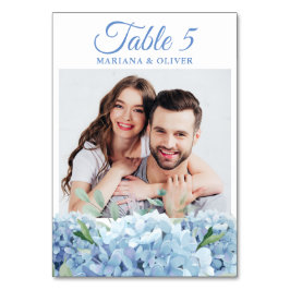 Photo Blue Hydrangea Blommigt Bröllop Bordsnummer