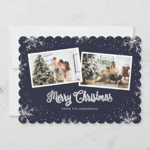 Photo Blue Silver Snowflake God jul Card Julkort
