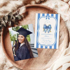 Photo Blue Toile Bow Coquette Nursing School Gradu Inbjudningar