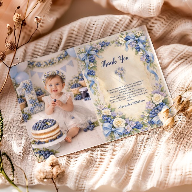 Photo Blueberry Garden Berry First 1st Birthday Tack Kort (Skapare uppladdad)