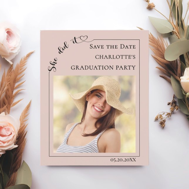 Photo Blush Pink Graduation Party Save the Date Flygblad (Skapare uppladdad)