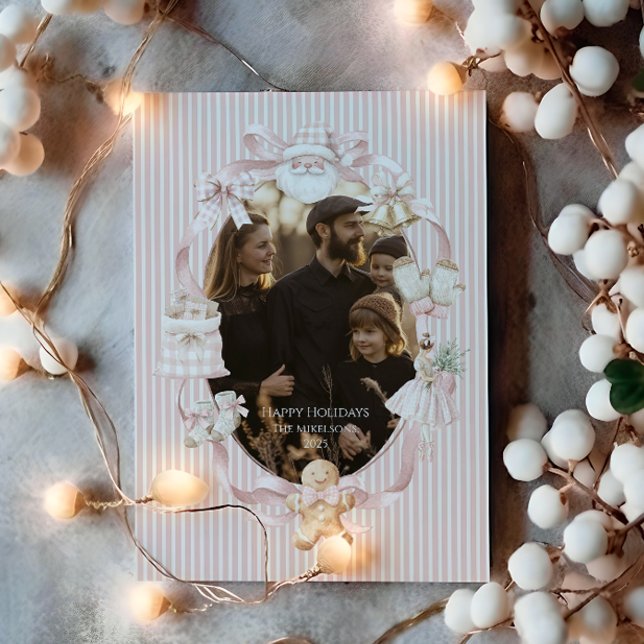 Photo Blush Ribbon Tree Christmas Julkort (Skapare uppladdad)