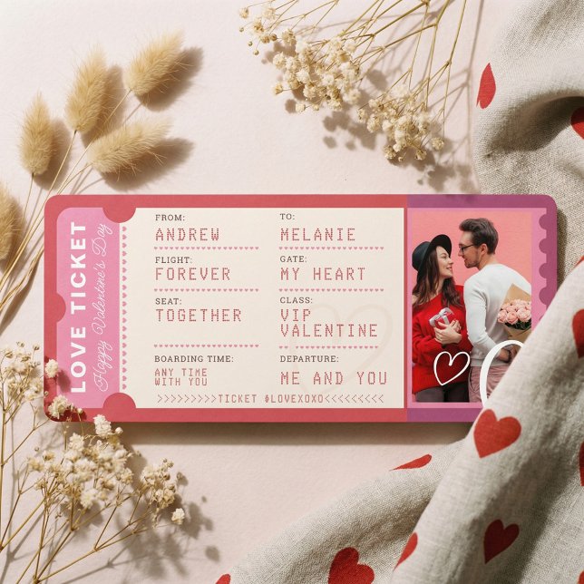 Photo Boarding Pass To Love Plane Ticket Valentine Julkort (Photo Boarding Pass To Love Plane Ticket Valentine Holiday Card)