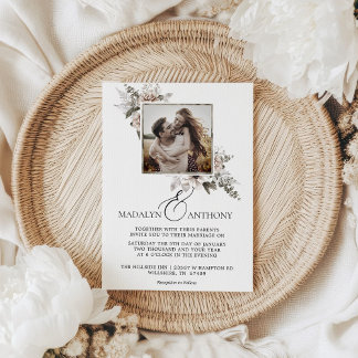 Photo Boho Blommigt Watercolor Bröllop Inbjudningar