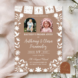 Photo Boho Brown Cielito Lindo Twins Baptis Inbjudningar