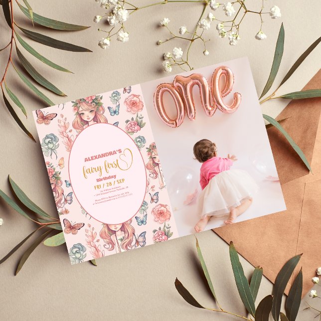 Photo Boho Fairy First Girl's 1st Birthday Inbjudningar (Skapare uppladdad)