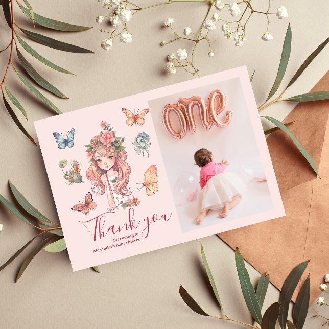 Photo Boho Fairy First Girl's 1st Birthday Tack Kort (Skapare uppladdad)