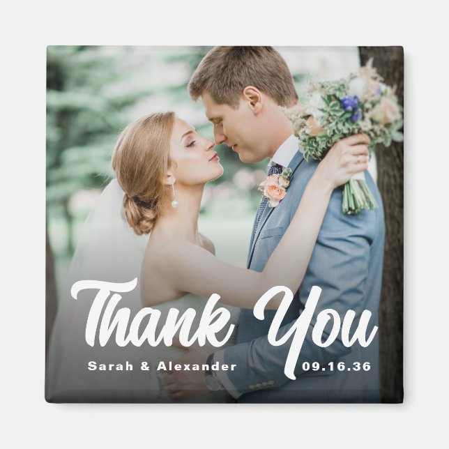 Photo Bold Script White Thank You Wedding Magnet (Framsidan)
