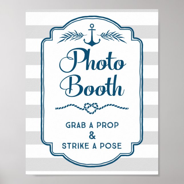 Photo Booth Bröllop Sign Blue Nautical Rand Poster (Framsidan)