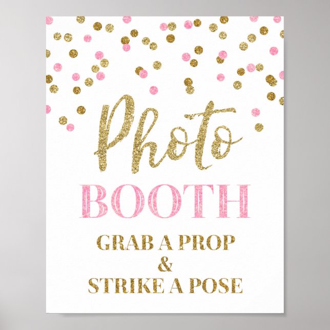 Photo Booth Bröllop Sign Guld Rosa Confetti Poster (Framsidan)