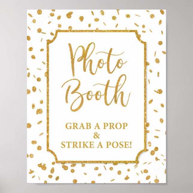 Photo Booth Grab a Prop Strejka a Pose Guld Sign Poster (Framsidan)
