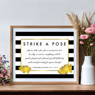 Photo Booth Poster Sign Black Rand & Guld Peony