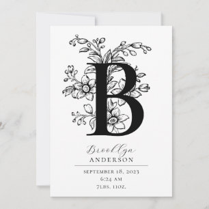 Photo Botanical Blommigt Monogram Brev B Birth Meddelande
