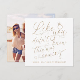 Photo Bridesmaid-begärandekort Guld & White Anteckningskort