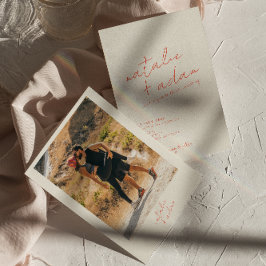 Photo Bright Orange Retro Roligt Whimsical Bröllop Inbjudningar