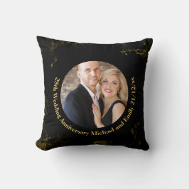 PHOTO Bröllop-årsdagen Black Guld Marble Pillow Kudde